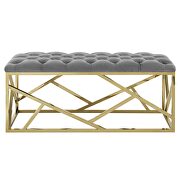 Gold gray luxuriously tufted velvet polyester fabric upholstery bench by Modway additional picture 3