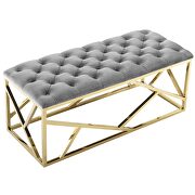 Gold gray luxuriously tufted velvet polyester fabric upholstery bench by Modway additional picture 6