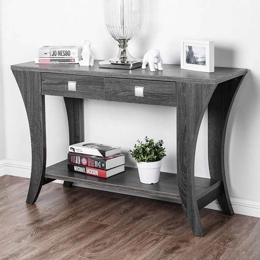 Gray wood / replicated wood sofa table by Furniture of America