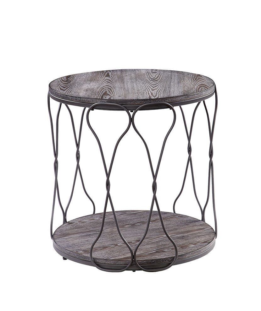 Gray industrial end table w/ twisted metal frame by Furniture of America