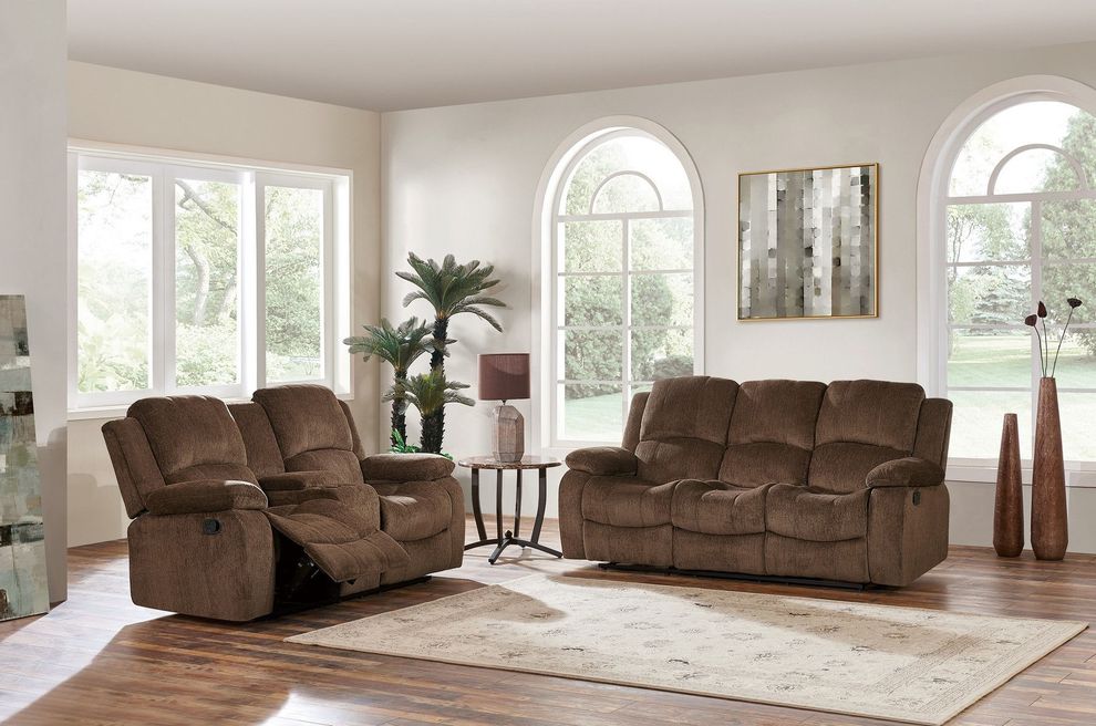 Brown extra plush coffee rec sofa w/ drop down table by Global