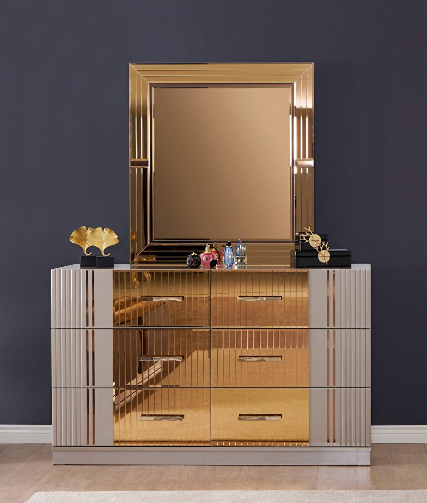 Gold detailed dresser made with wood in gray by Galaxy