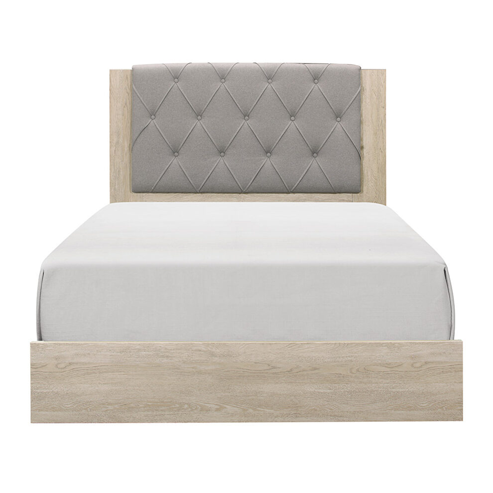 Gray button-tufted fabric upholstered headboard full bed by Homelegance