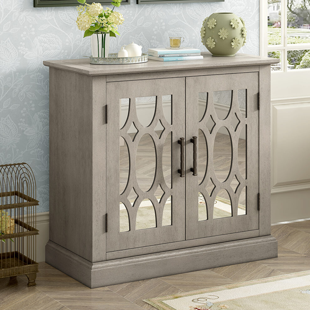 U-style accent gray wooden cabinet with decorative mirror door by La Spezia