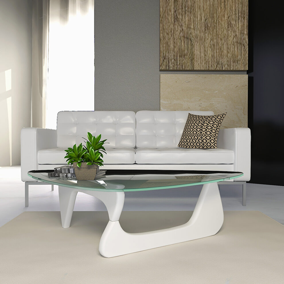 Tempered glass and white solid European hardwood frame coffee table by Leisure Mod