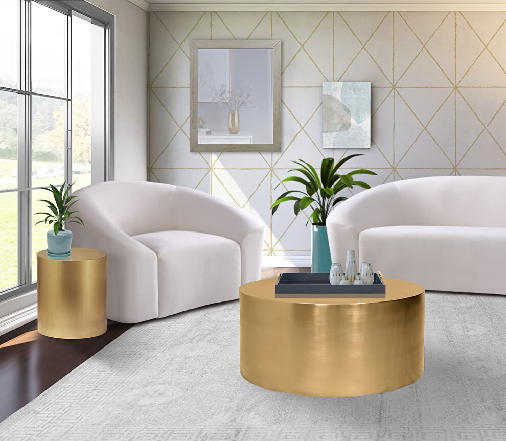 Round cylinder gold contemporary coffee table by Meridian