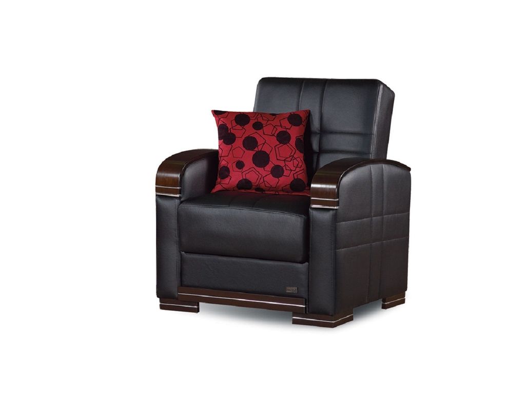 Black leatherette convertible chair w/ storage by Empire Furniture USA