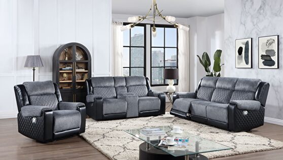 U250 Motion Sofa & Loveseat in Gray Fabric by Global