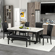 6-piece dining table set with faux marble top table, 4 upholstered seats and bench main photo