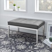 Tufted medium upholstered faux leather bench in silver gray main photo