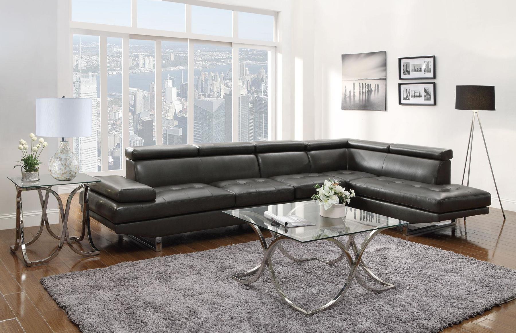 piper black leather sectional sofa