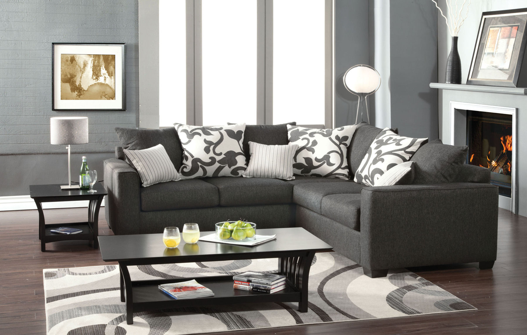 Угловой серый диван в стиле Контемпорари