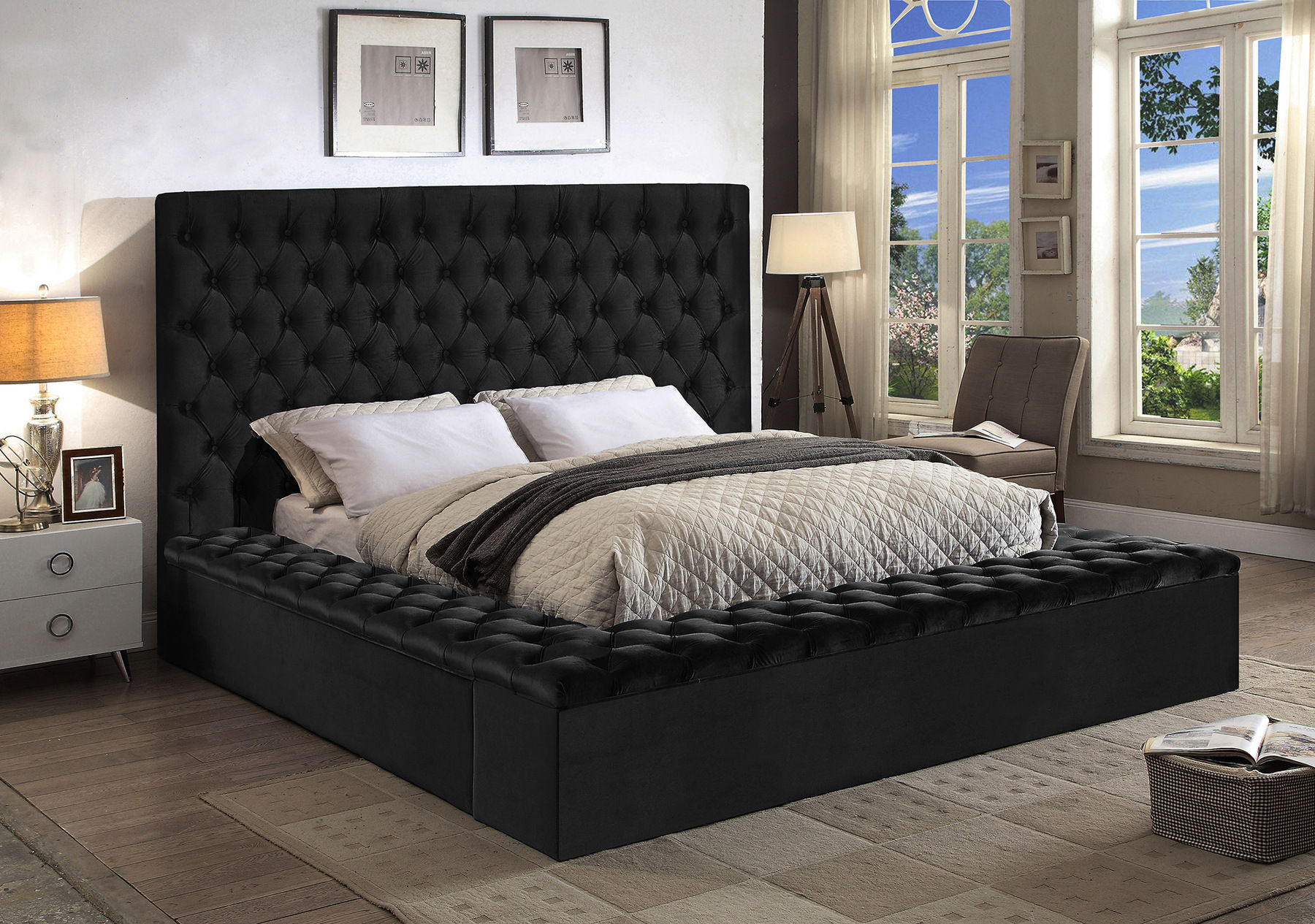 black bed and mattress